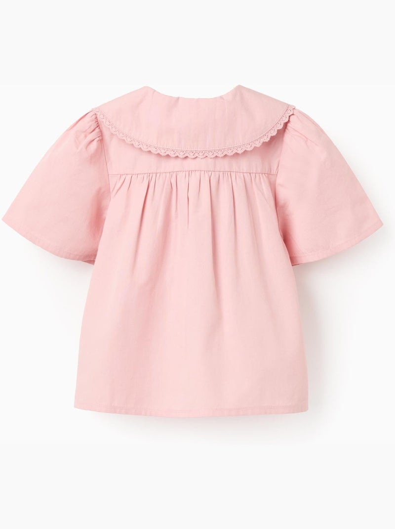 Maglietta a manica corta in popeline con maxi collo Rosa chiaro - Kiabi