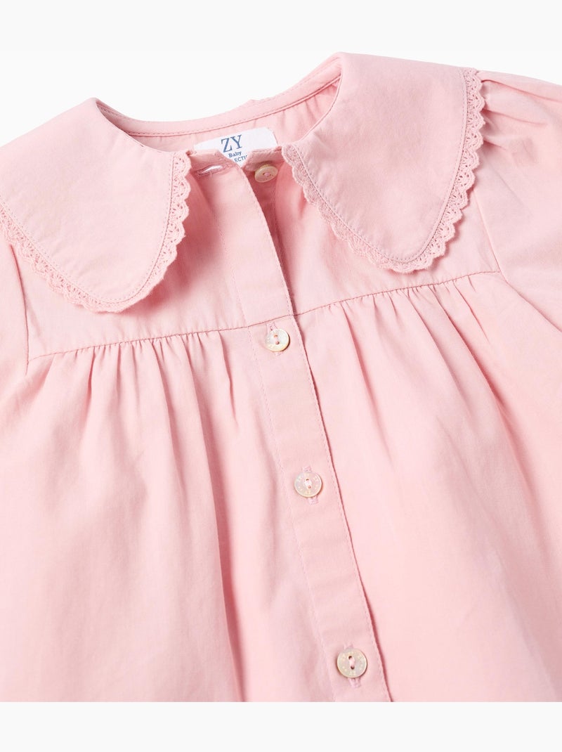 Maglietta a manica corta in popeline con maxi collo Rosa chiaro - Kiabi