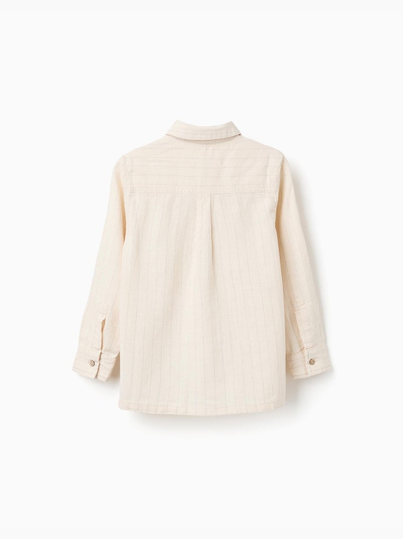 Maglietta a manica lunga a righe in lino Beige - Kiabi