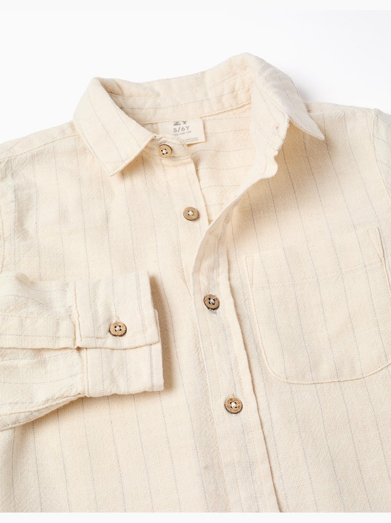 Maglietta a manica lunga a righe in lino Beige - Kiabi