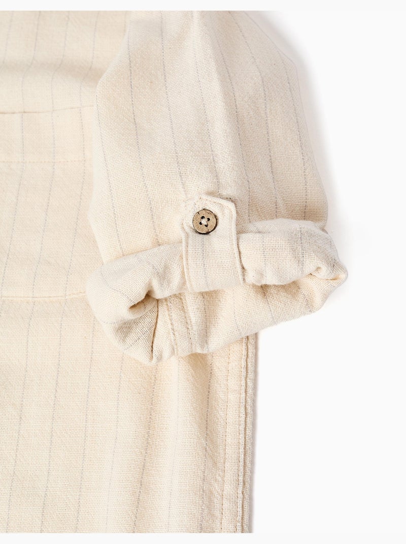 Maglietta a manica lunga a righe in lino Beige - Kiabi