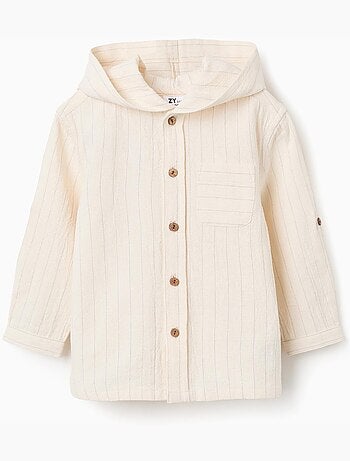 Maglietta a manica lunga a righe in lino con cappuccio