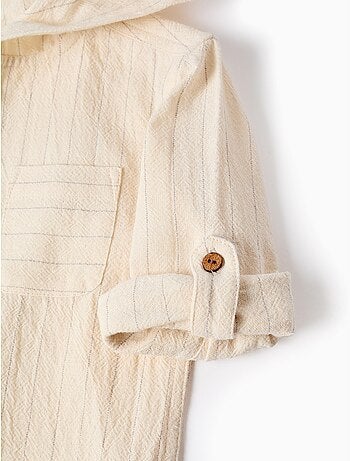 Maglietta a manica lunga a righe in lino con cappuccio