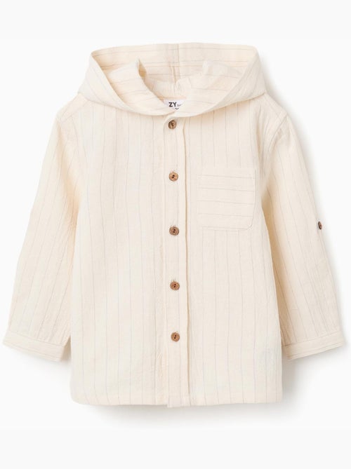 Maglietta a manica lunga a righe in lino con cappuccio - Kiabi