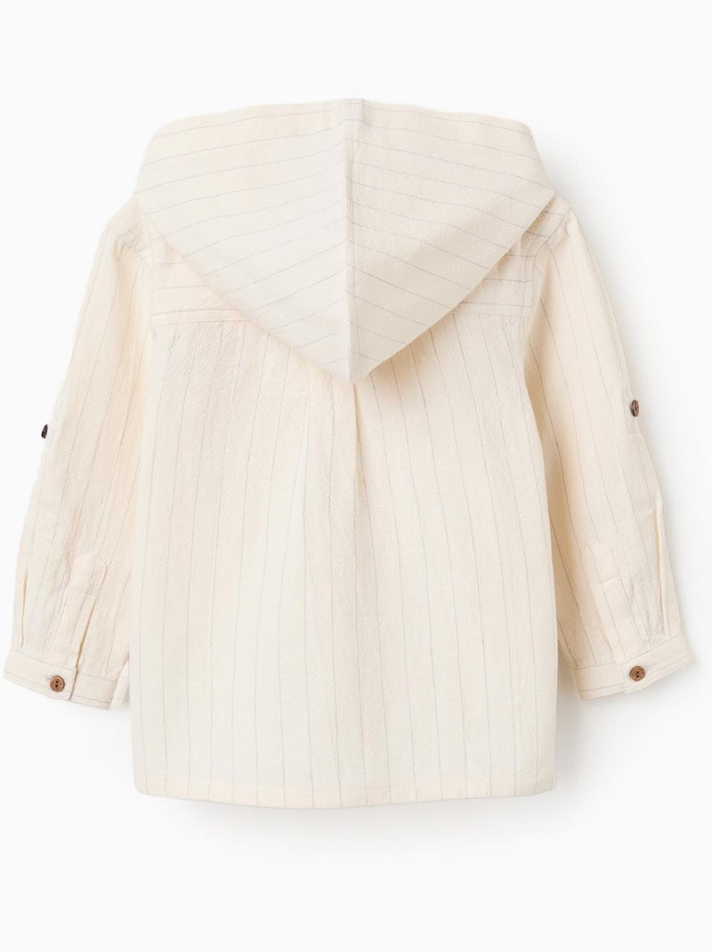 Maglietta a manica lunga a righe in lino con cappuccio Beige - Kiabi