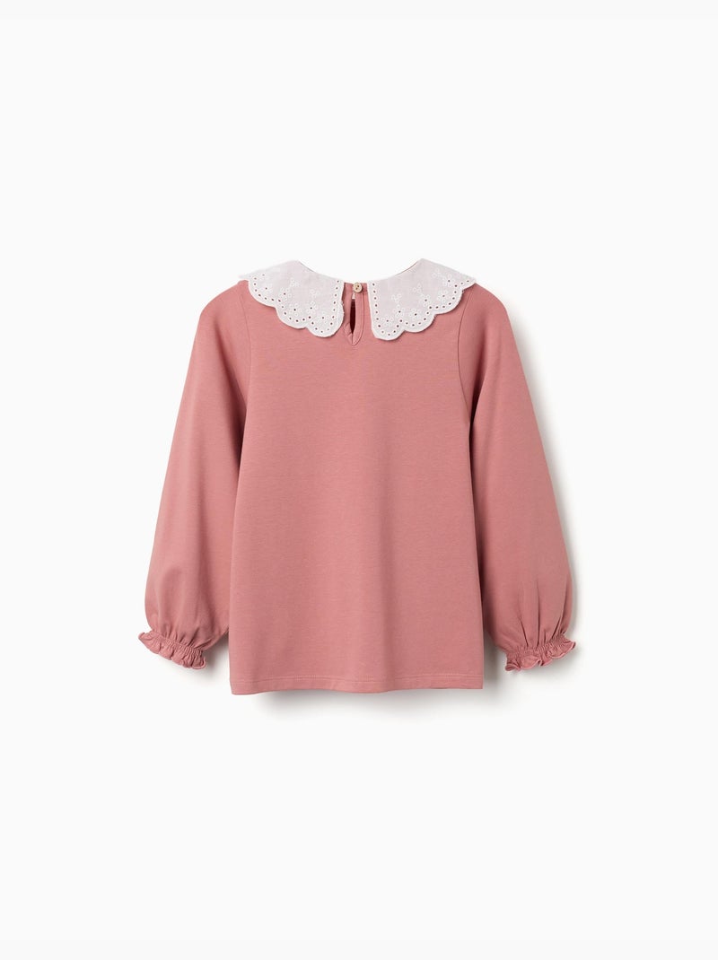 Maglietta a manica lunga con colletto con ricamo inglese Rosa - Kiabi