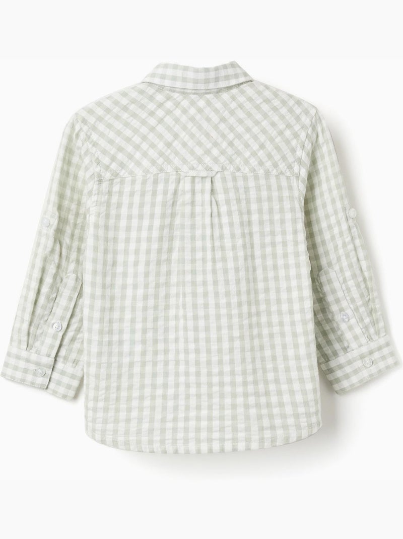 Maglietta a manica lunga in cotone con motivo vichy b&s Verde chiaro - Kiabi