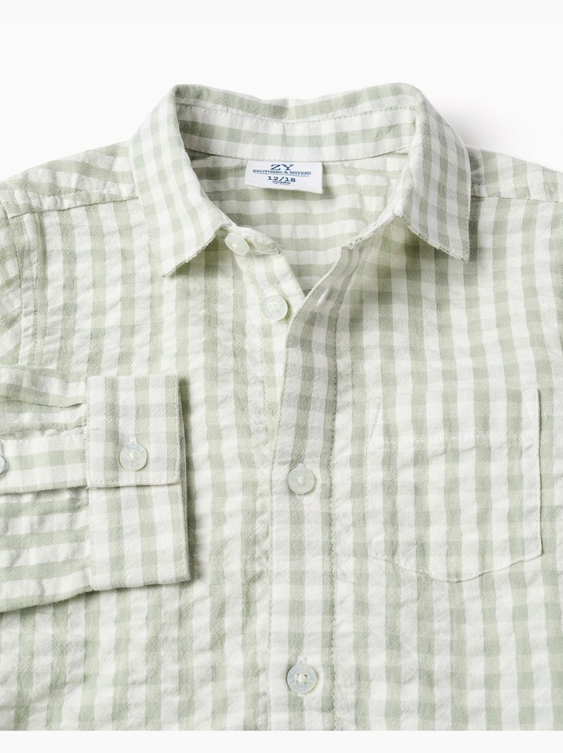 Maglietta a manica lunga in cotone con motivo vichy b&s Verde chiaro - Kiabi