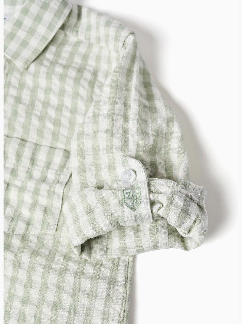 Maglietta a manica lunga in cotone con motivo vichy b&s Verde chiaro - Kiabi