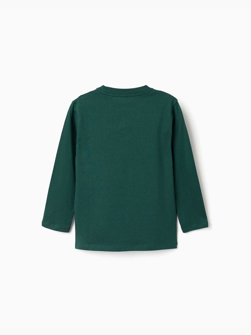 Maglietta a manica lunga in cotone con stampa clay horse Verde scuro - Kiabi