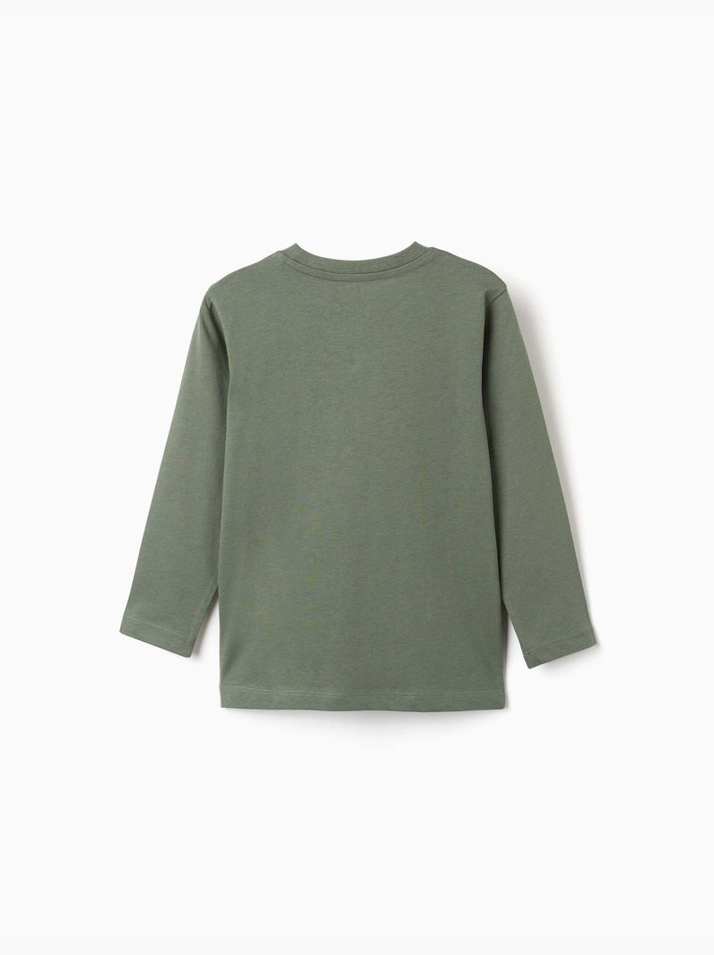 Maglietta a manica lunga in cotone con stampa make again Verde scuro - Kiabi