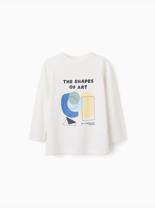 Maglietta a manica lunga in cotone con stampa Shapes - Kiabi Maglietta a manica lunga in cotone con stampa Shapes - Kiabi