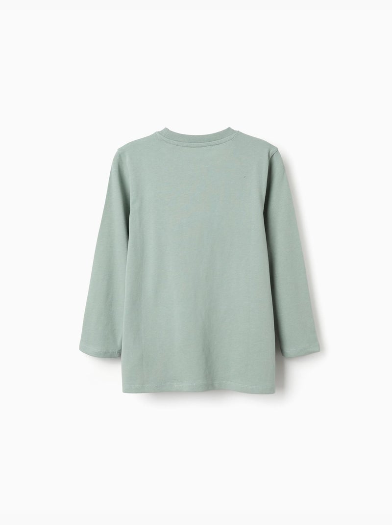 Maglietta a manica lunga in cotone con stampa Shapes Verde - Kiabi
