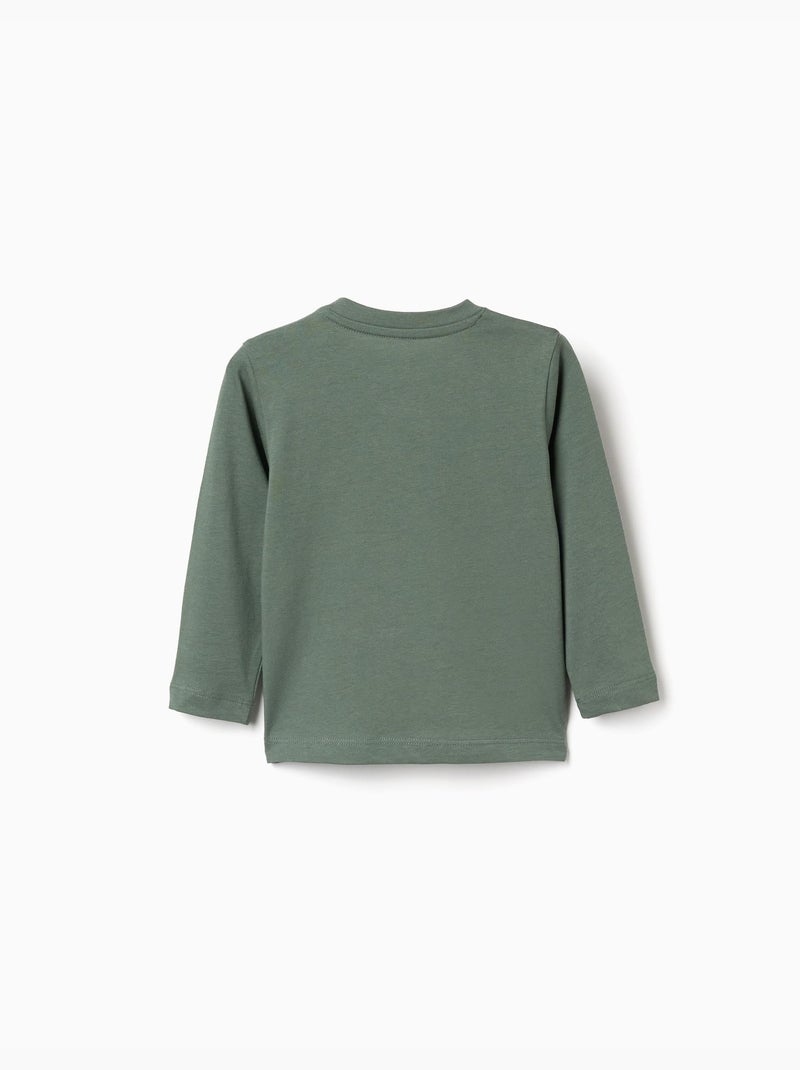 Maglietta a manica lunga in cotone con stampa sit and draw Verde scuro - Kiabi