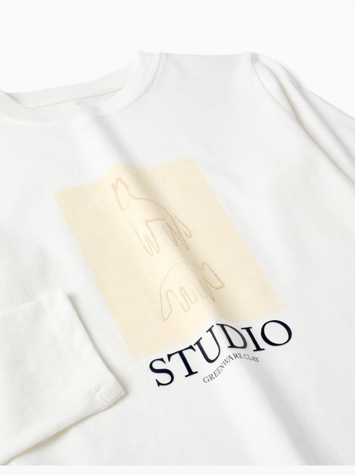 Maglietta a manica lunga in cotone con stampa studio - Kiabi