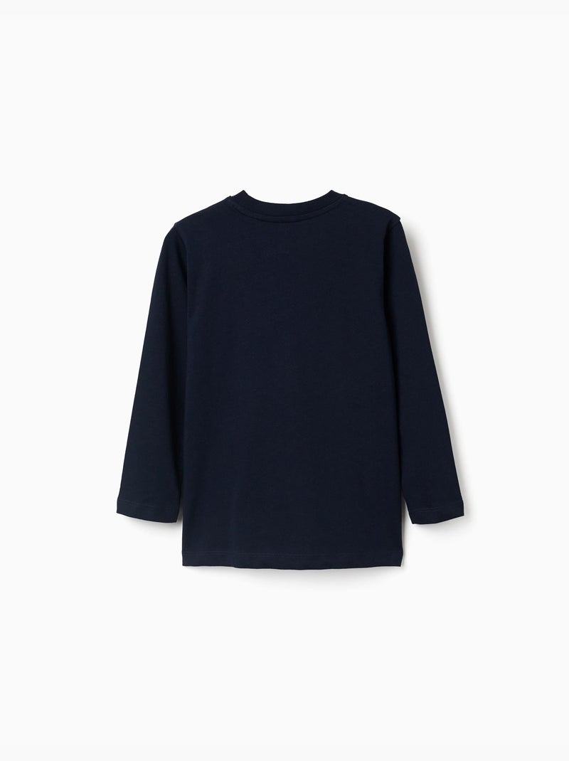 Maglietta a manica lunga in cotone con stampa ZY Blu scuro - Kiabi