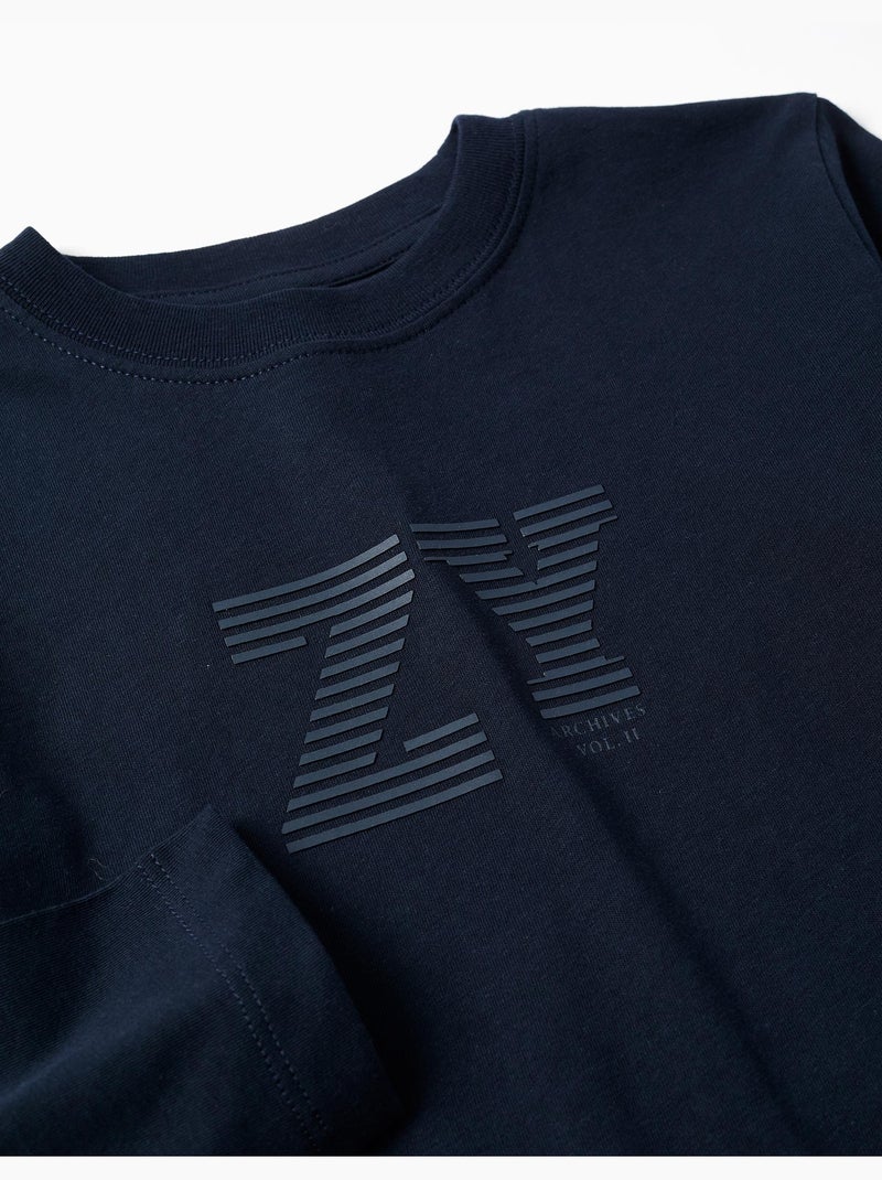 Maglietta a manica lunga in cotone con stampa ZY Blu scuro - Kiabi