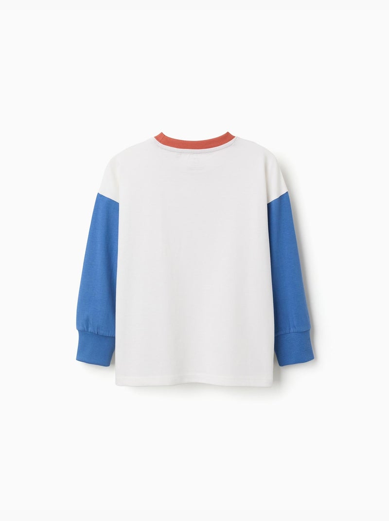 Maglietta a manica lunga in cotone con tasca Blu Blu - Kiabi