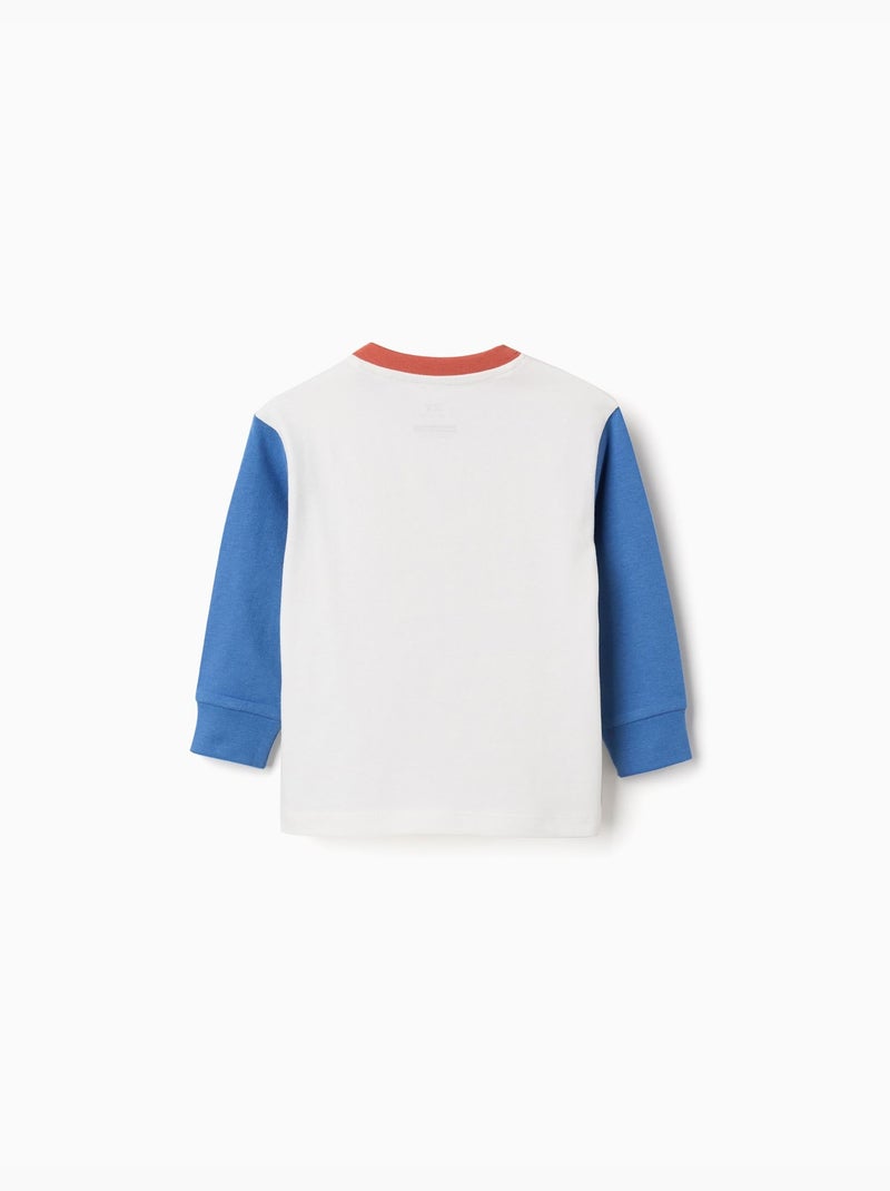 Maglietta a manica lunga in cotone con tasca Blu Blu - Kiabi