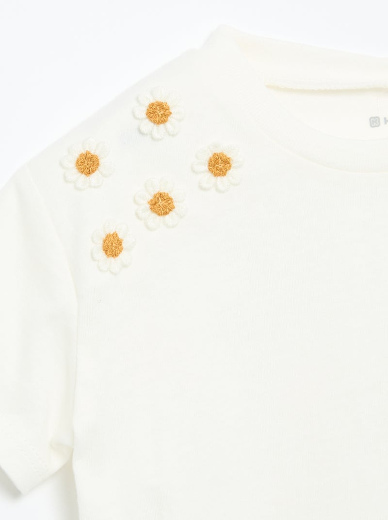 Maglietta a maniche corte con fiori sulla spalla Bianco - Kiabi