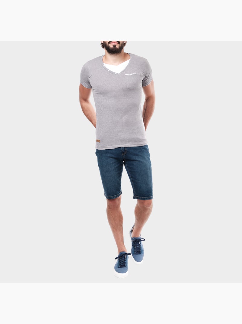 Maglietta a maniche corte con scollo a V Grigio - Kiabi