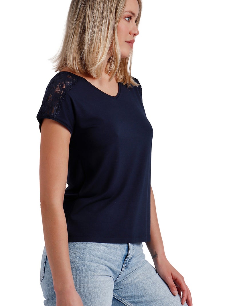 Maglietta a maniche corte con spalle in pizzo da donna ADMAS Blu marino - Kiabi