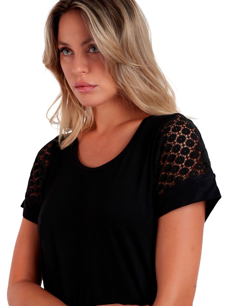 Maglietta a maniche corte in pizzo da donna ADMAS Nero - Kiabi