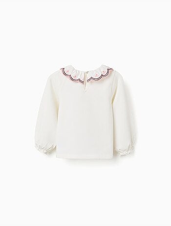 Maglietta a maniche lunghe con collo ricamato