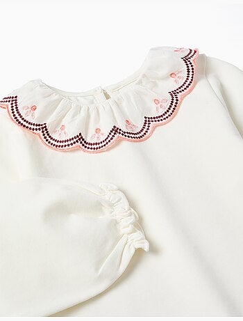 Maglietta a maniche lunghe con collo ricamato