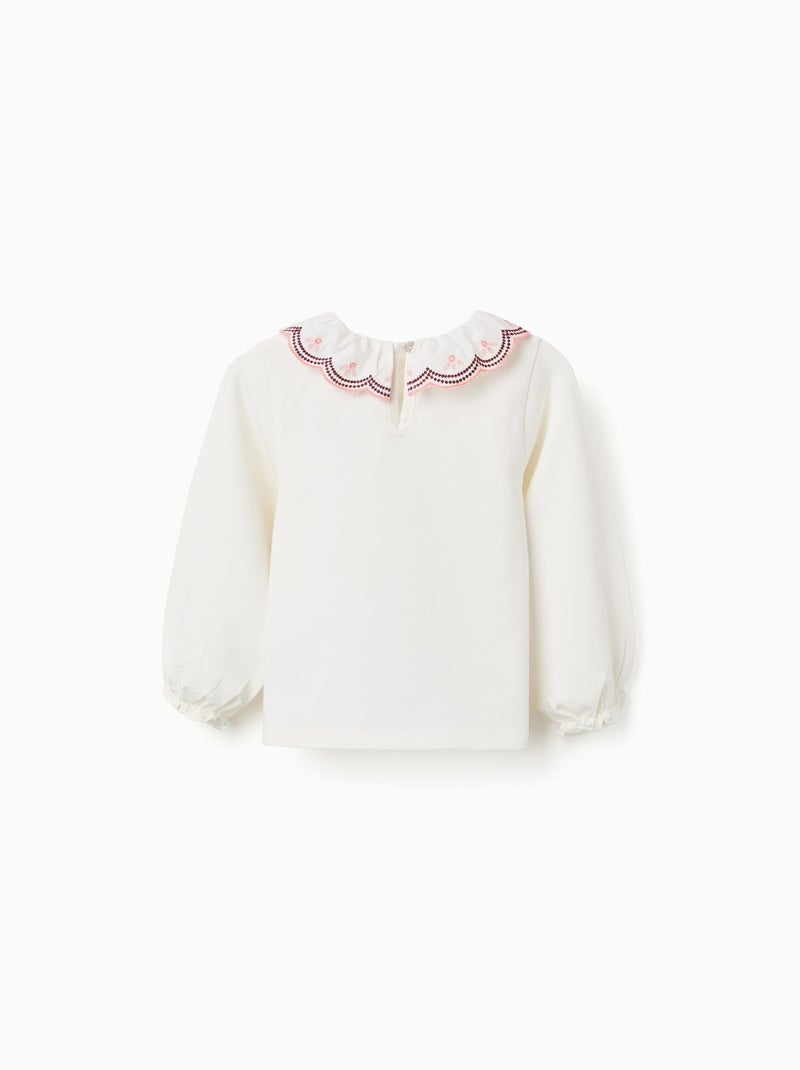 Maglietta a maniche lunghe con collo ricamato Beige chiaro - Kiabi