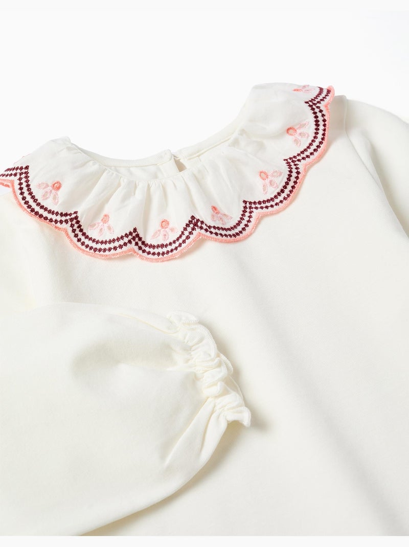 Maglietta a maniche lunghe con collo ricamato Beige chiaro - Kiabi
