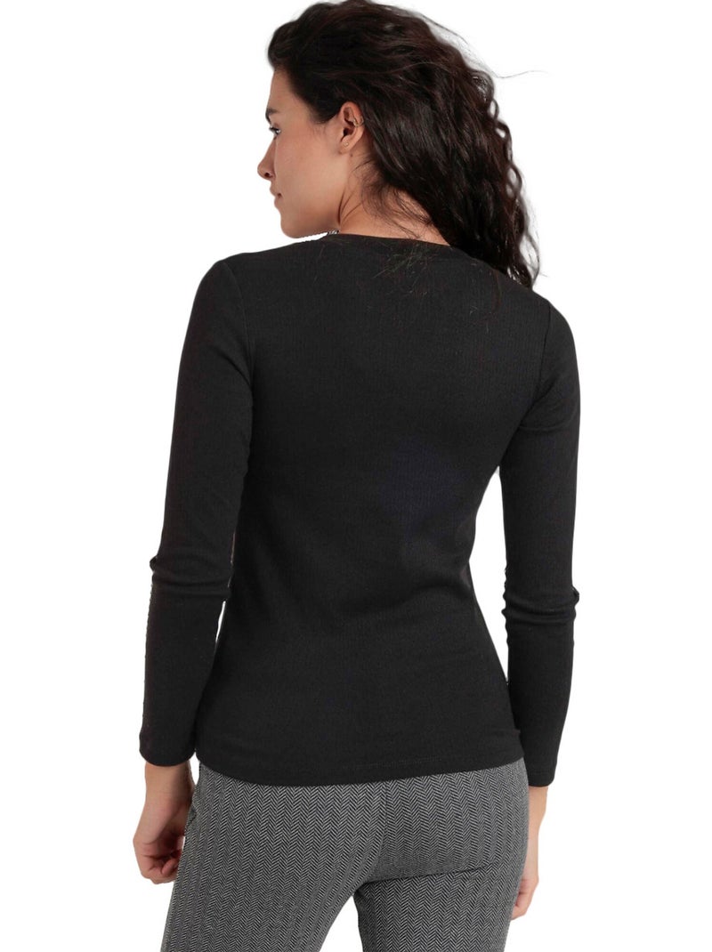 Maglietta a maniche lunghe con scollo a V da donna ADMAS Nero - Kiabi