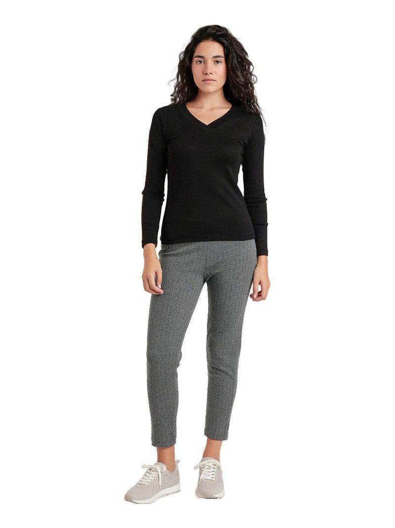 Maglietta a maniche lunghe con scollo a V da donna ADMAS Nero - Kiabi
