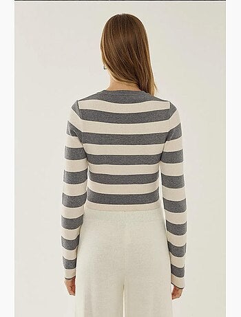 Maglietta a maniche lunghe in maglia a righe scollo tondo hiccup