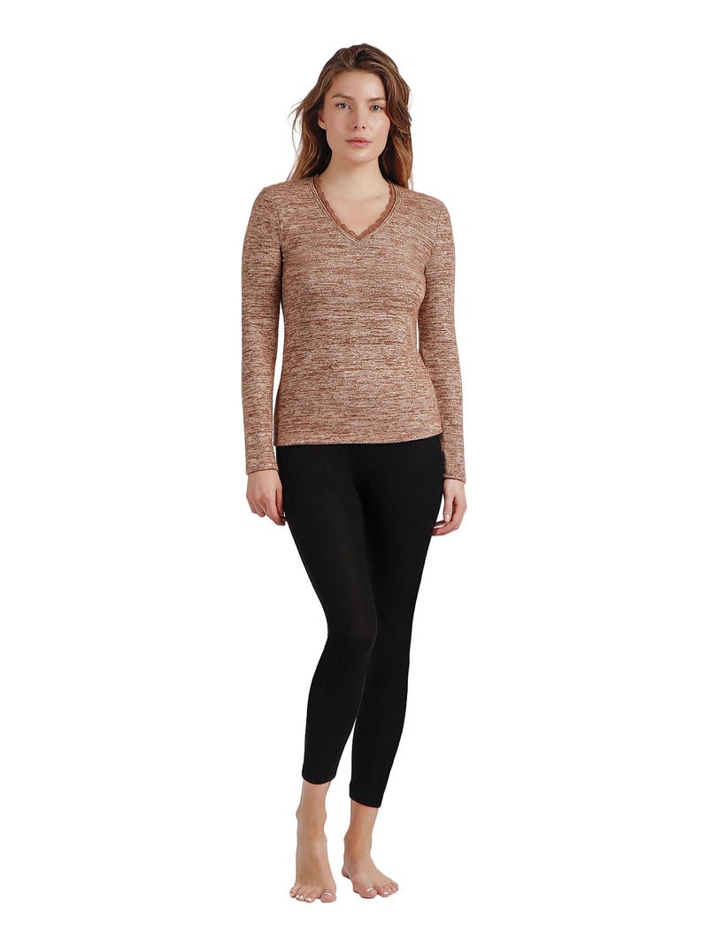 Maglietta a maniche lunghe in pizzo caldo da donna ADMAS Beige - Kiabi
