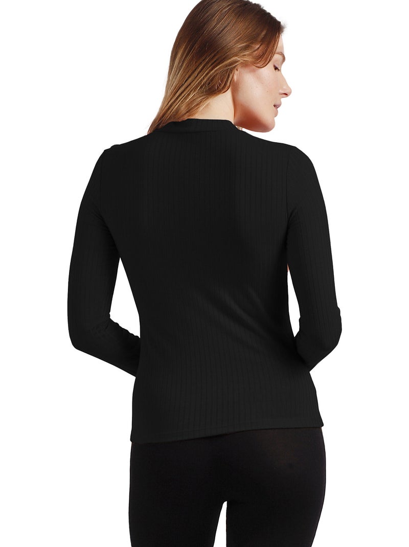 Maglietta a maniche lunghe Perkins a costine calde da donna ADMAS Nero - Kiabi