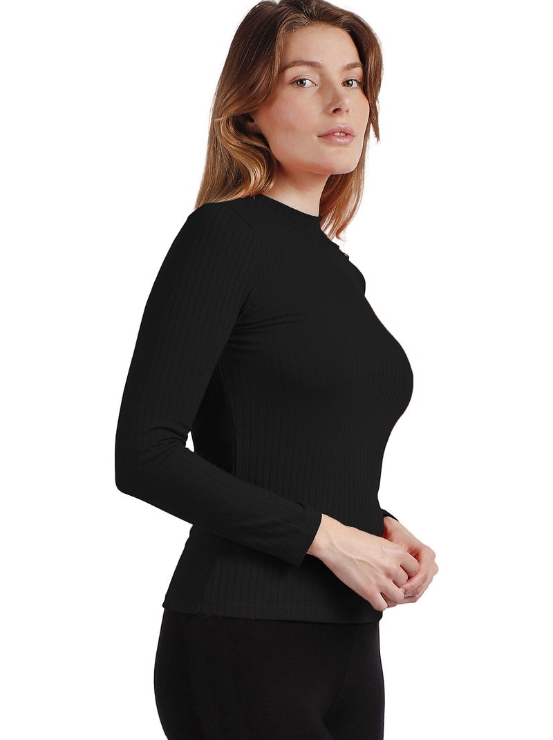 Maglietta a maniche lunghe Perkins a costine calde da donna ADMAS Nero - Kiabi