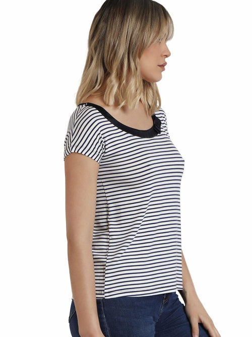 Maglietta a righe a maniche corte da donna ADMAS 2 - Kiabi Maglietta a righe a maniche corte da donna ADMAS 2 - Kiabi
