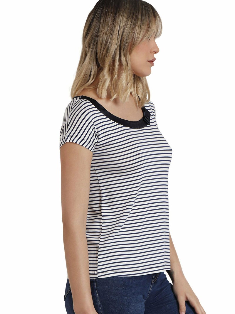 Maglietta a righe a maniche corte da donna ADMAS 2 Blu marino - Kiabi