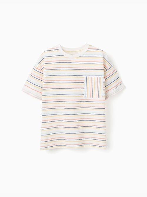 Maglietta a righe in cotone con tasca sul petto - Kiabi
