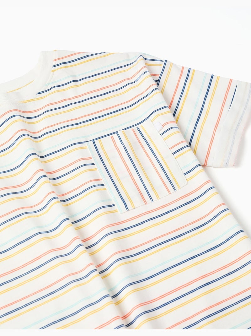 Maglietta a righe in cotone con tasca sul petto Beige chiaro - Kiabi