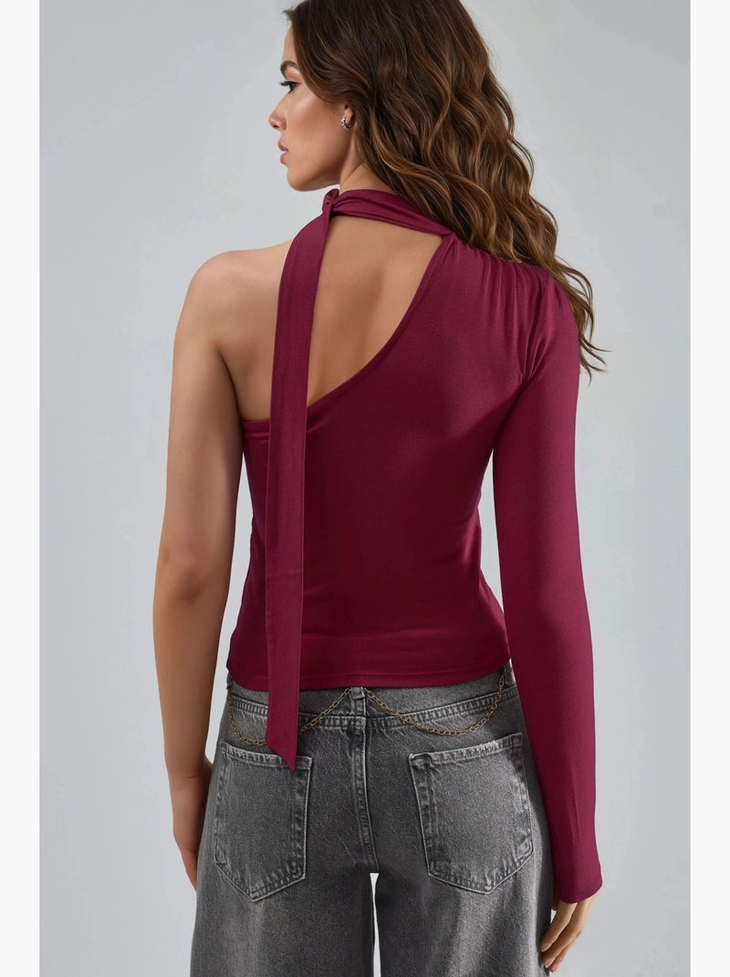 Maglietta asimmetrica monospalla dettaglio foulard busem Rosso bordeaux - Kiabi