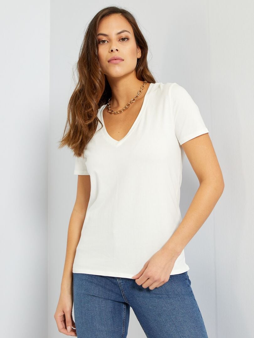 Maglietta collo a V Bianco - Kiabi