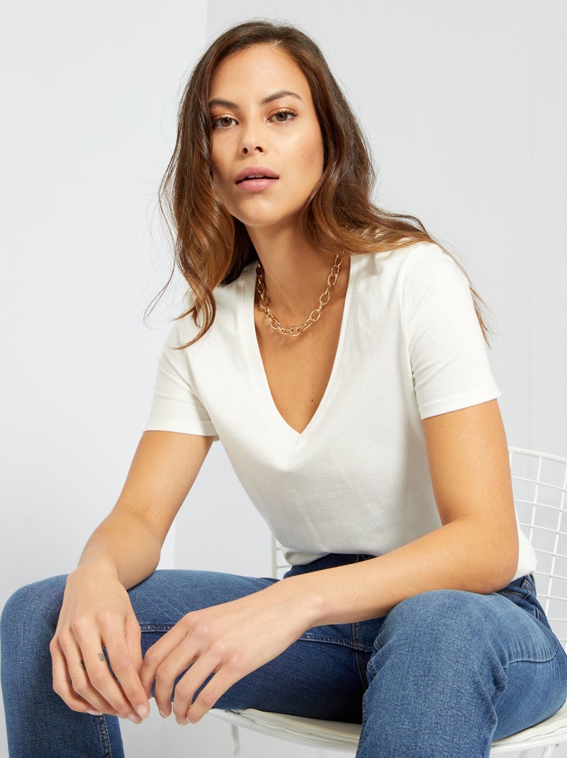Maglietta collo a V Bianco - Kiabi