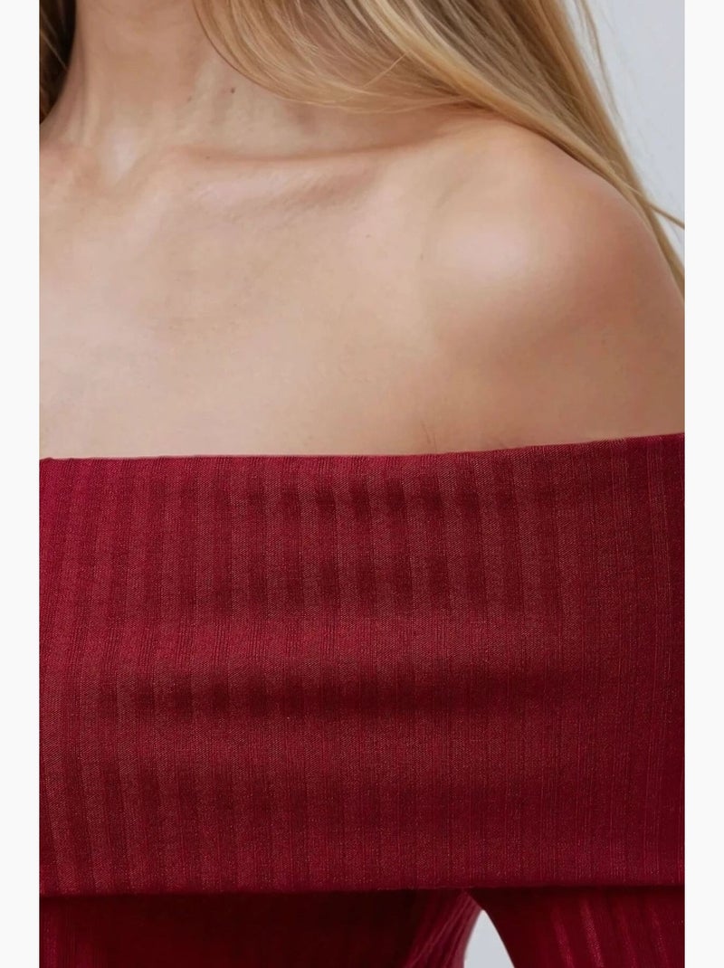 Maglietta collo asimmetrico maglia testurizzata manica lunga hiccup Rosso bordeaux - Kiabi