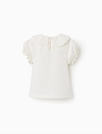 Maglietta con collo smerlato e ricamo
