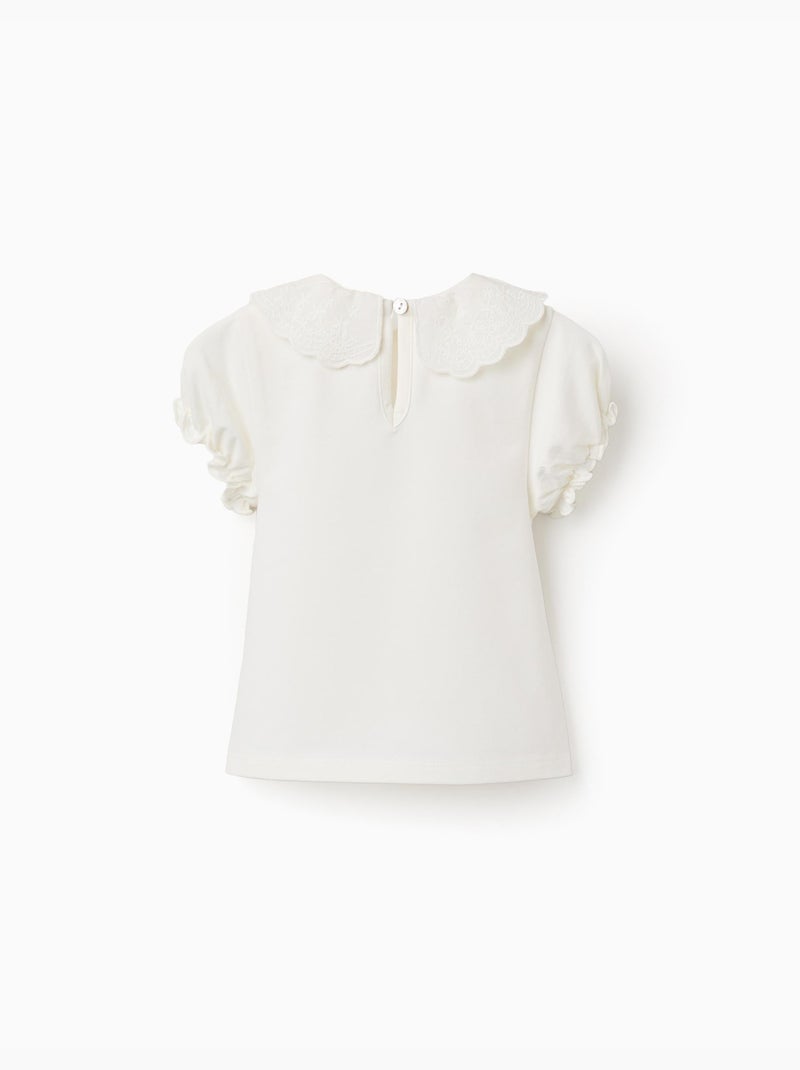 Maglietta con collo smerlato e ricamo Beige chiaro - Kiabi
