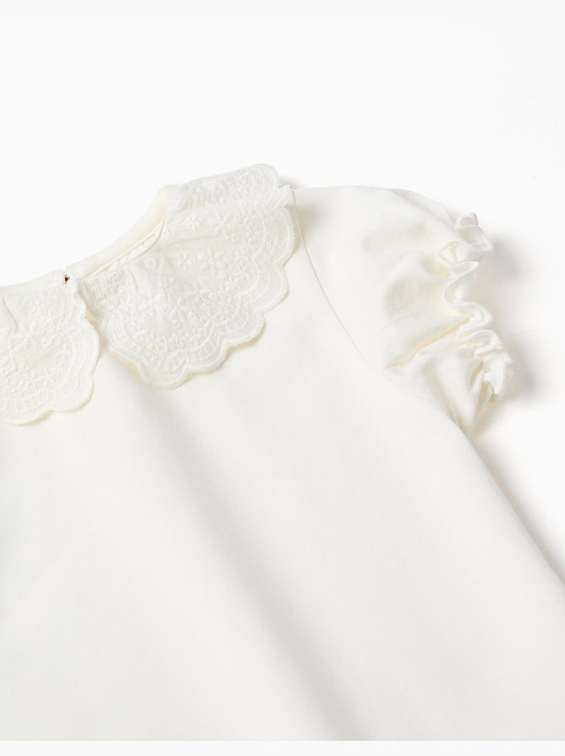 Maglietta con collo smerlato e ricamo Beige chiaro - Kiabi