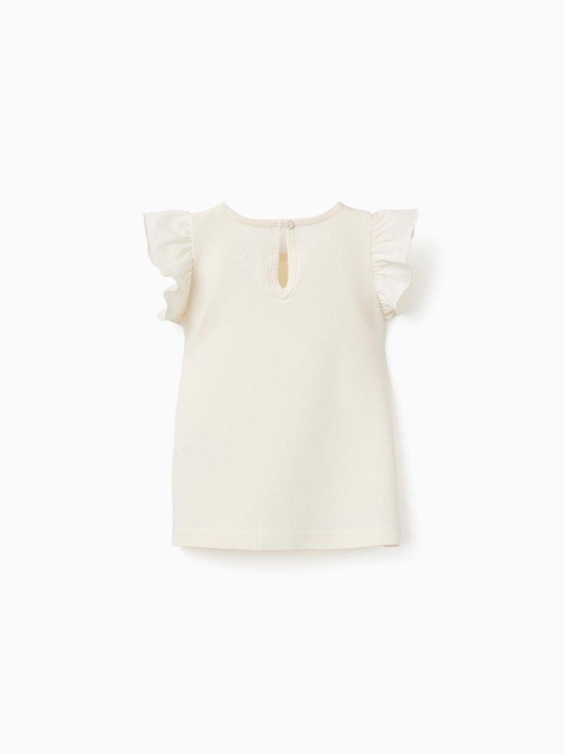 Maglietta con maniche arricciate e colletto rotondo Beige chiaro - Kiabi