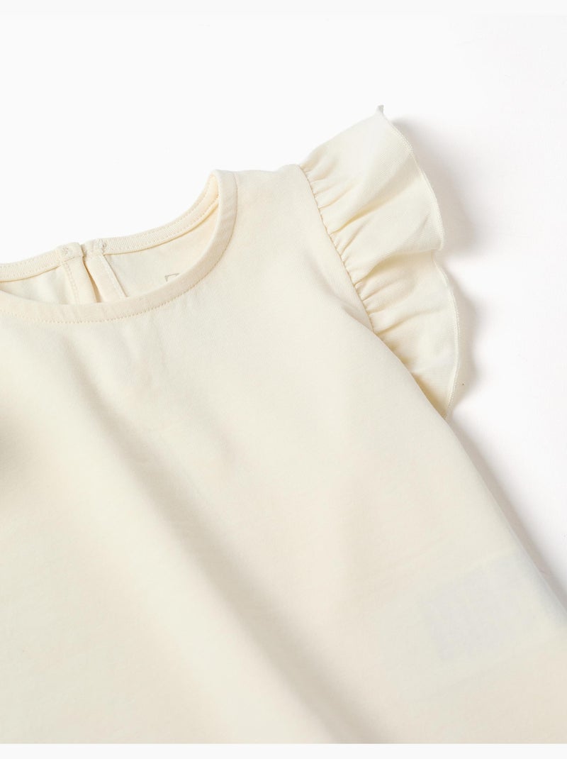 Maglietta con maniche arricciate e colletto rotondo Beige chiaro - Kiabi